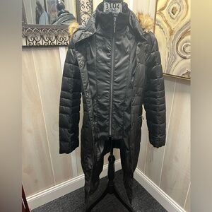 Apt. 9 Charcoal Puffer Coat with Tan Faux Fur Hood
